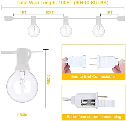 100Ft G40 Outdoor String Lights Patio Lights with 100 Edison Globe Bulbs, Con...