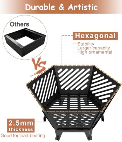 22.5 Inch Portable Hexagon Fire Pit with Travel Bag — Smokeless Patented Desi...