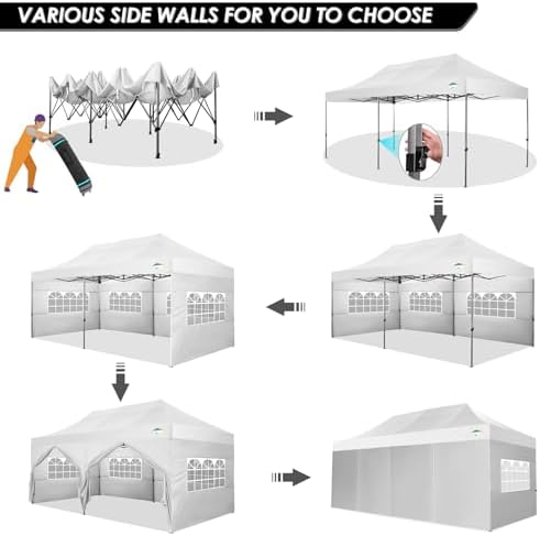 COBIZI 10x20 Heavy Duty Pop Up Canopy Tent with Sidewalls, Easy Up Canopy