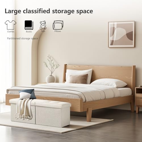 AmasSmile Footrest Ottoman Storage Bench,34" Linen Folding Chest,Beige