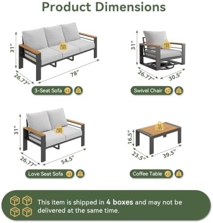 Aoxun Aluminum Patio Furniture Set with Swivel Chairs & Fire Pit Table