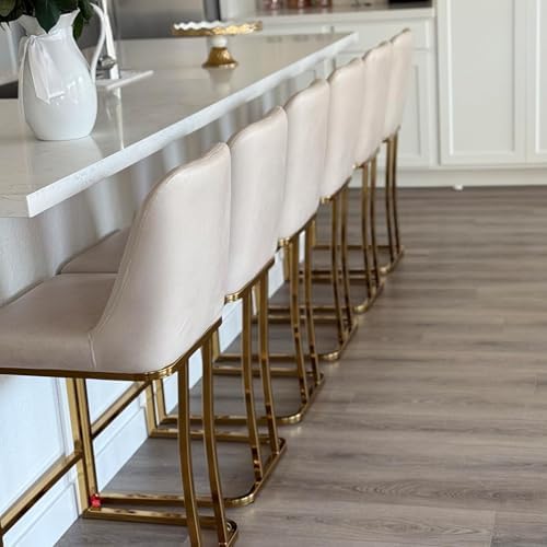 LSSBOUGHT Counter Height Bar Stools Set of 4, Beige Counter Stools with Back ...