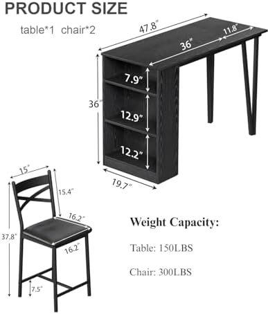 GarveeHome Extendable Bar Table Set for 2, Bar Table and Chairs Set, Black