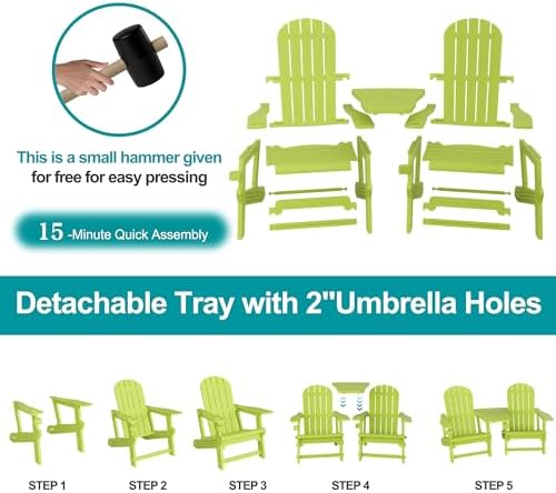JY QAQA Outdoor Adirondack Chair Set of 2, All-Weather HDPE Patio Furniture w...