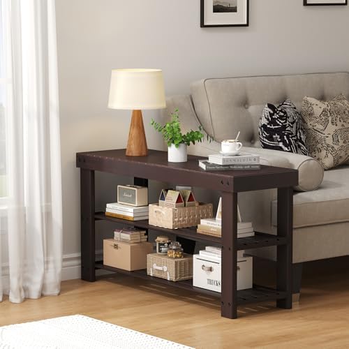 NEWBULIG Shoe Rack Bench, 3-Tier Bamboo Shoe Organizer, Wooden Entryway Stora...