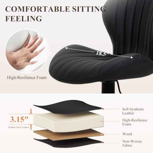 COLAMY Bar Stools Set of 3,Swivel Adjustable Height Leather Bar Chair,Black
