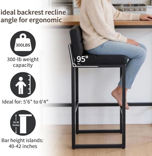 FIRAVOE Bar Height Bar Stools Set of 2, Modern Tall Counter Stool, Faux Leath...