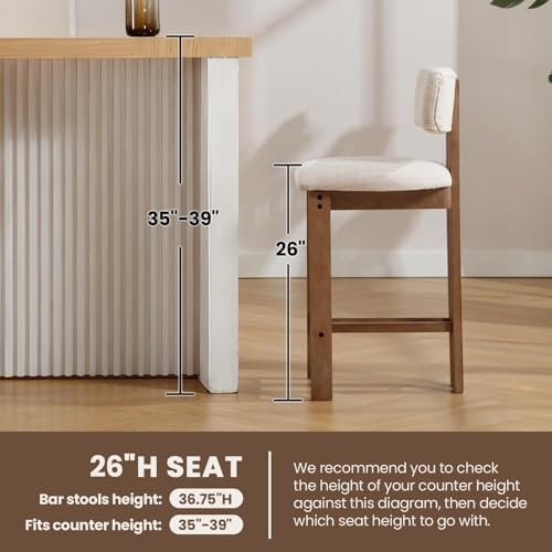 HNY 26’’ Tall Farmhouse Bar Stools Set of 2, Modern Counter Stools with Backs...