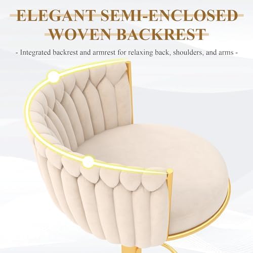 ABET Beige Gold Bar Stool Set of 2, Adjustable Height with Woven Backrest