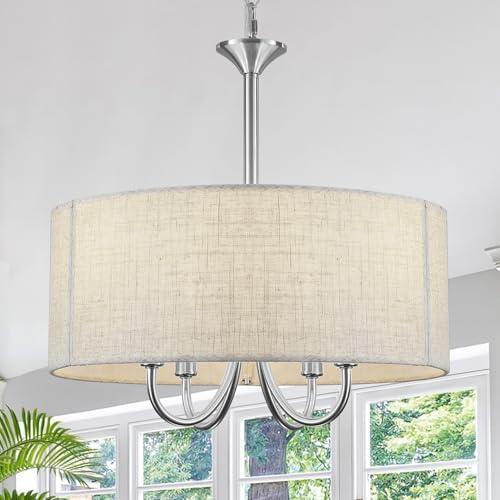 16" Small Drum Chandelier for Dining Room, 4-Light Modern Farmhouse Brus...