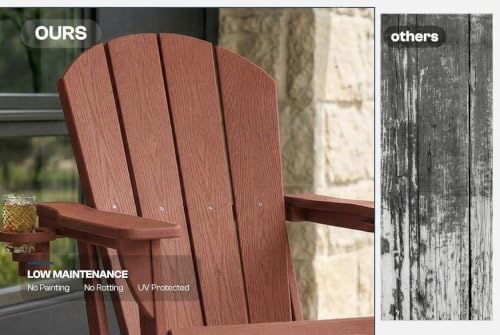 Folding Adirondack Chairs Set of 2 with Cup Holder, Heavy Duty HDPE Plastic O...