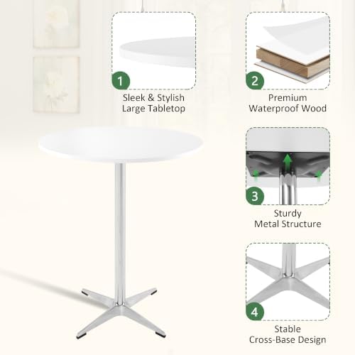 NOBPEINT Modern Round Pub Tables Bar Tables with Metal Cross Base, Wooden Coc...