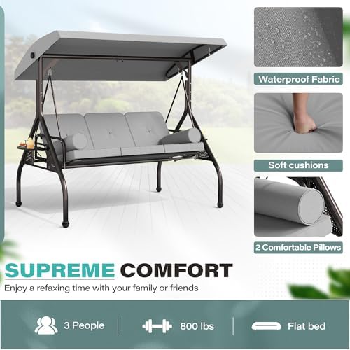 SUNCROWN Outdoor 3 in 1 Porch Swing Chair, 3 Seat Patio Swing Glider with Adj...