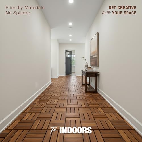 Acacia Wood Interlocking Deck Tiles, Patio & Backyard Tile, 12 in, 9 PCS