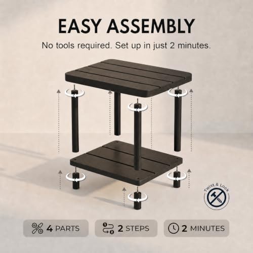 PASAMIC Outdoor Side Table, 2-Tier Square Patio Table for Indoor or Outside, ...