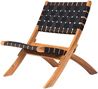 Patio Sense Sava Outdoor Folding Chair | Acacia Wood Construction | Black Woven Webbing Seat | For Indoors, Porch, Lawn, Garden, Deck, Balcony, Beach, Camping, Sunbathing, Backyard, Fishing, Sporting
