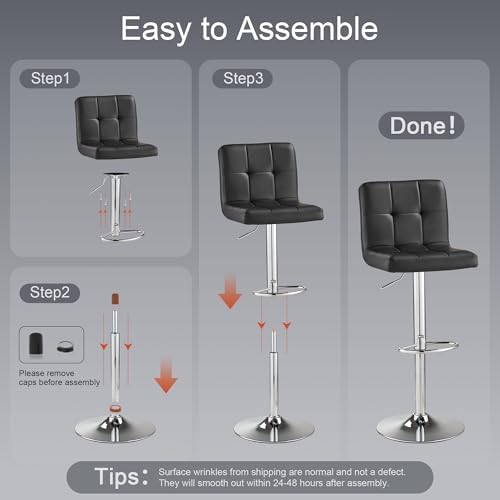 Bar Stools Set of 2, Thickened Seat Cushion Square Swivel Bar Stools with Bac...