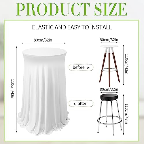Tegeme 3 Packs Spandex Cocktail Table Cover Fitted with Skirt, White