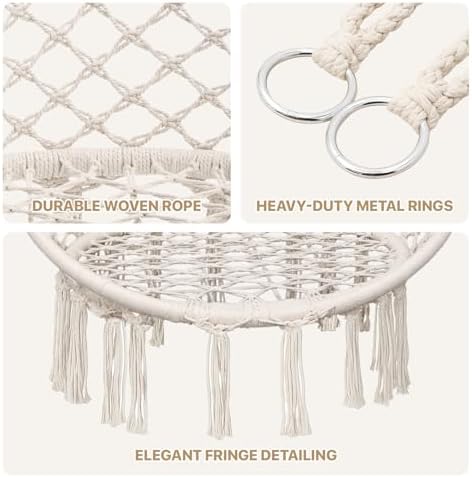 Monibloom Hanging Hammock Chair Macrame Swing with Cushion, Beige
