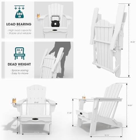 THOEOE Folding Adirondack Chair Set of 2, HDPE Outdoor Chairs, Patio Chairs