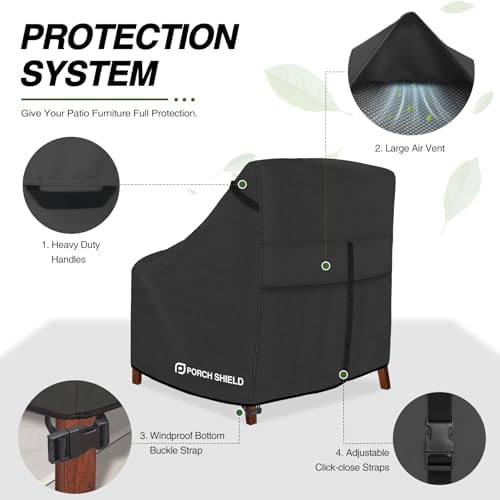 Porch Shield Waterproof Patio Chair Cover 4 Pack 30W x 33D x 34H in, Black