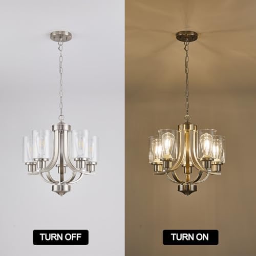 5-Light Dining Room Chandelier,Small Chandeliers Brushed Nickel