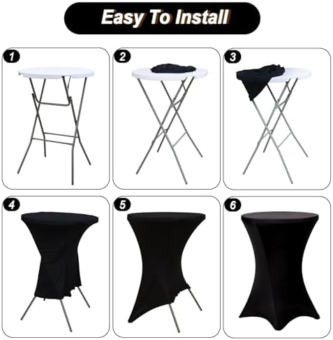 Fixwal 4 Pack Cocktail Tablecloth Bar Top Table Covers Round Black Spandex