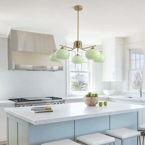 KCO Lighting Green Glass Pendant Light 5 Light Large Globe Chandelier Brushed...