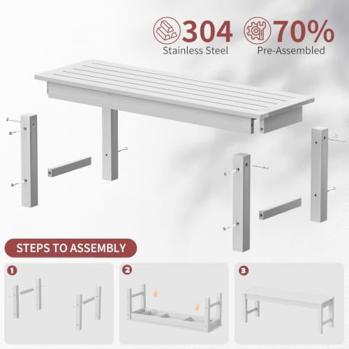 Psilvam 47" Backless Outdoor Bench for 2-Person, 700 LBS Capacity, White