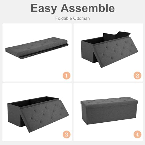 Sweetcrispy 43 Inch Folding Storage Ottoman Bench, Ottoman with Storage