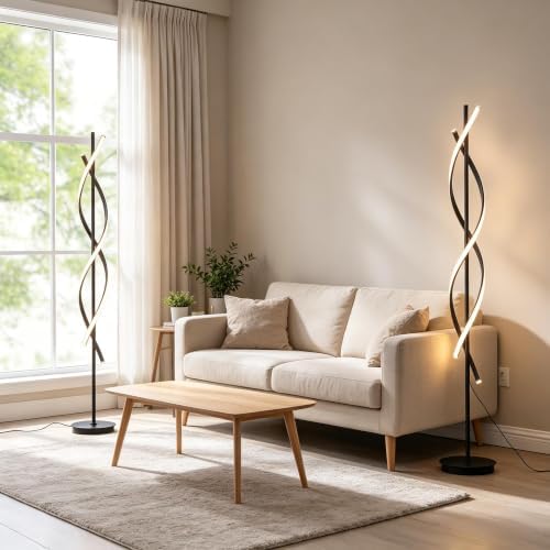 60" Black ModernSpiral Floor Lamp, 40W Dimmable LED Standing Light with ...