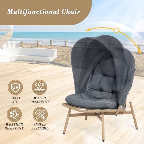 Athena Collection Patio Wicker Egg Chair with Folding Canopy, All-Weather Rat...