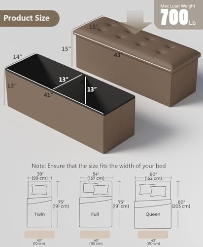 OS MOTOR Folding Storage Ottoman Bench, Brown, 43 Inches