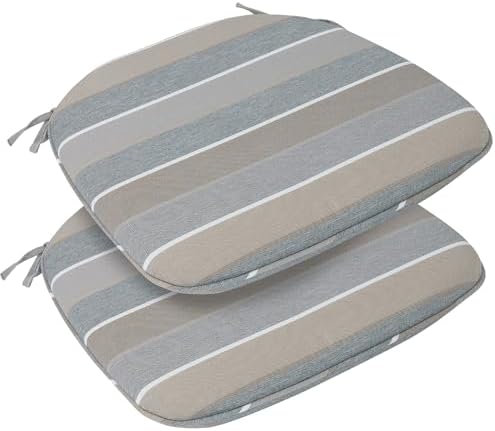 FUNHOME Indoor/Outdoor Chair Cushions Set of 2, 17x16x2Inch-Grey Stripe