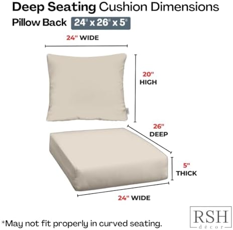 RSH DECOR Sunbrella Deep Seating Cushion with Pillow Back | 24" x 26&quo...
