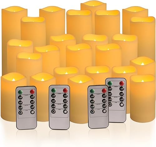 YOROXRG Set of 24 Waterproof Outdoor Flameless Candles, LED Candles with 4 Re...