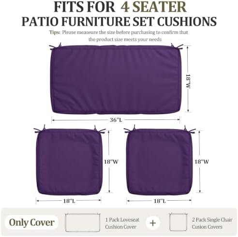 3 Pcs Outdoor Patio Furniture Cushion Replacement Cover, Cover Only