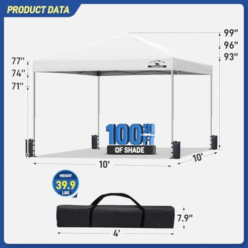 10x10ft Pop Up Canopy Tent - Instant Shelter, Easy Outdoor Sun Shade for Even...