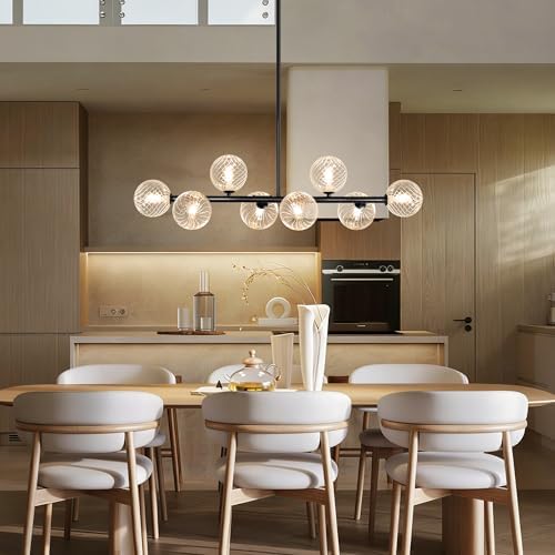 Clear Ribbed Glass Globe Chandelier, 8-Light Bubble Dining Room Chandelier 37...