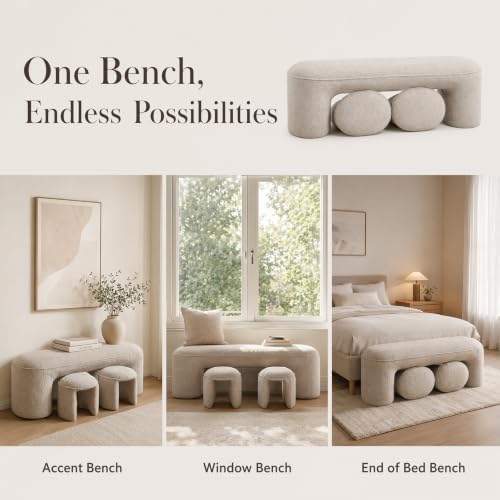 Hyfirm 3-Piece Nesting Ottoman Bench Set, 53" Chenille End of Bed Bench ...