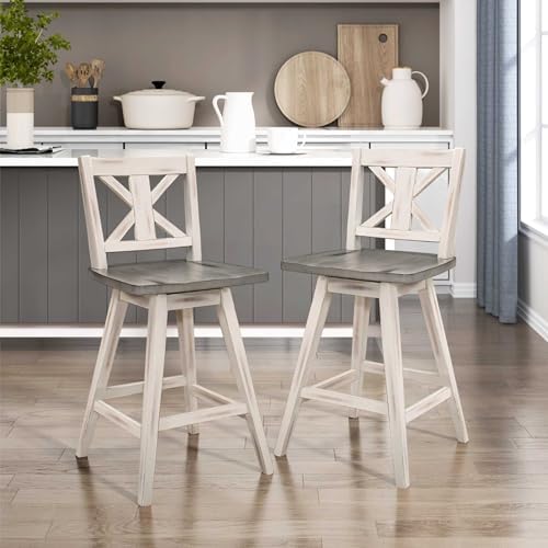 Lexicon Swivel Counter Height Stools Set of 2,X Back,Antique White/Grey