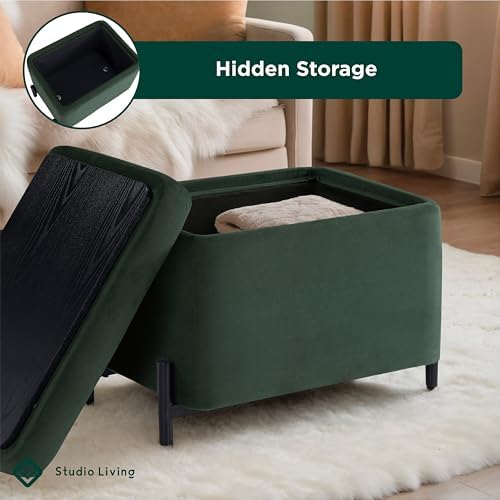 Studio Living Connor 24” Small Storage Ottoman with Reversible Tray Lid, Velv...