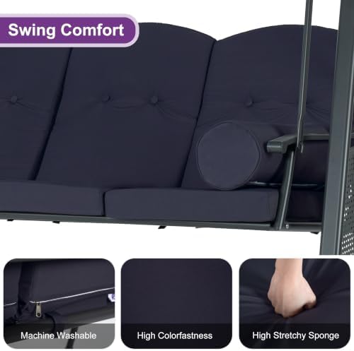 PURPLE LEAF Outdoor Swing 3-Seat with Adjustable Canopy, Navy