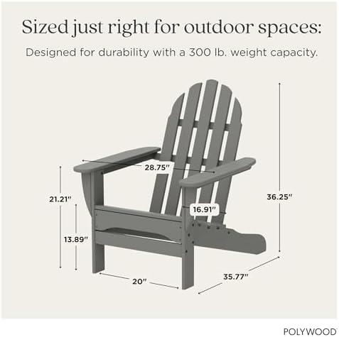 POLYWOOD AD4030GY Classic Outdoor Adirondack Chair, Slate Grey