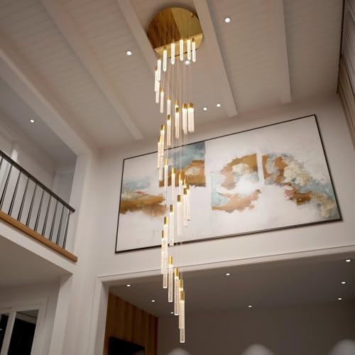 36-Light 200" High Ceiling Chandelier Long Spiral LED Dimmable Chandelie...
