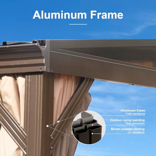 Domi 8x12FT Lean to Gazebo, Hardtop Wall Mounted Gazebo with Sloping Galvaniz...