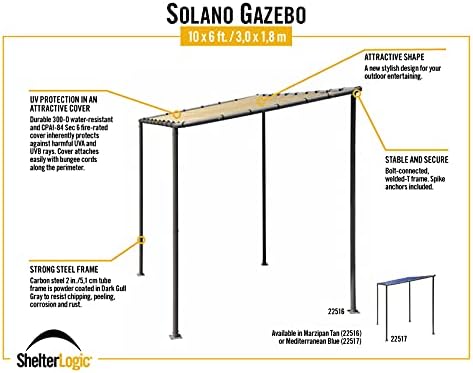 ShelterLogic 10' x 6' Solano Gazebo Slanted Canopy Charcoal Carbon St...
