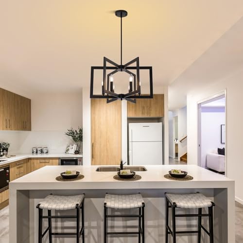 22" Black Chandelier for Dining Room, 6-Light Geometric Farmhouse Dining...