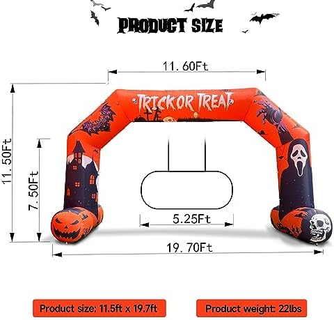 20ft Halloween Inflatable Archway with 250W Blower, Hexagon Inflatable Arch f...