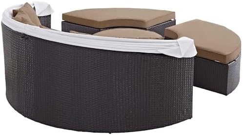 Modway Convene Wicker Rattan Outdoor Patio Retractable Canopy Round Poolside ...